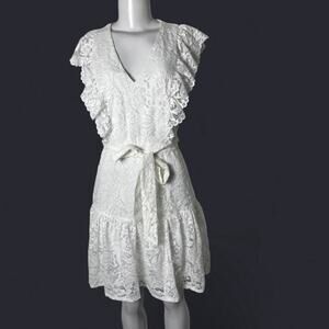 White Lace Dress Fairy Core Coquette Romantic Flower Child Ruffles Size 4 S